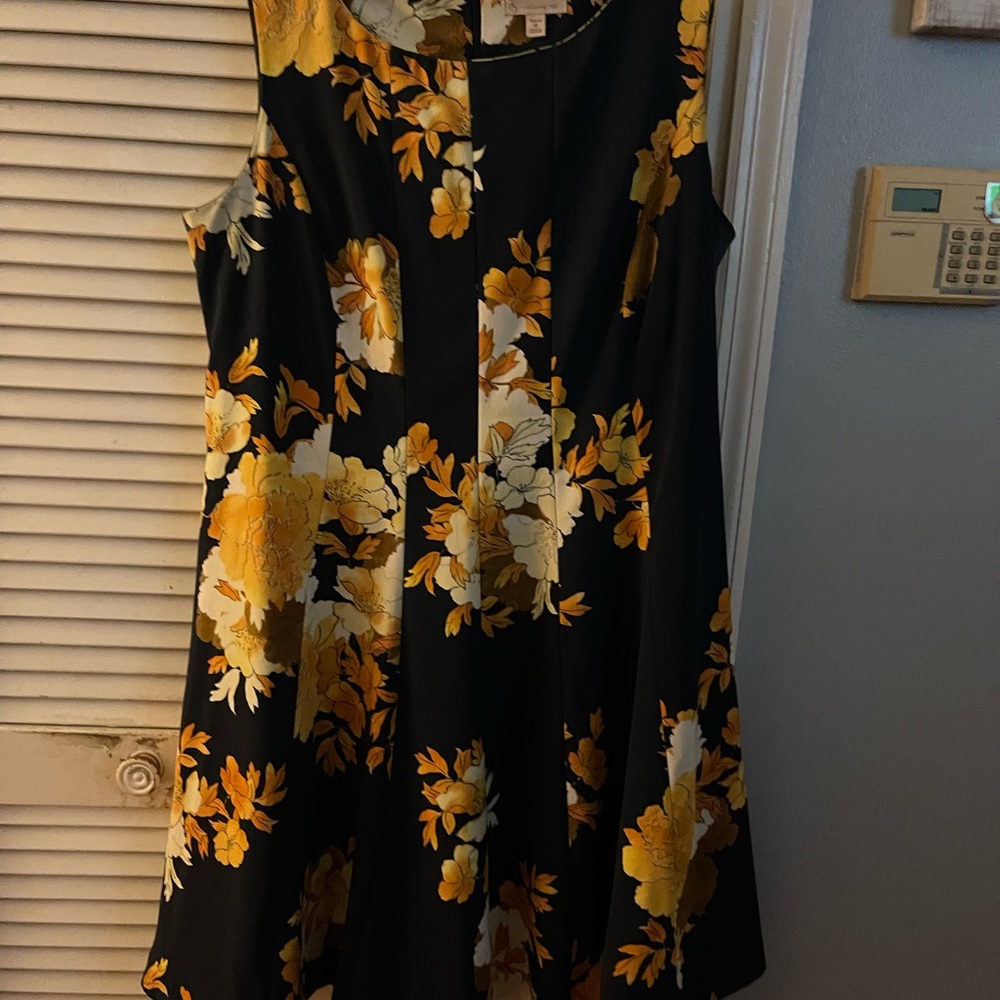 Floral A-Line Mini Dress - Black and Yellow